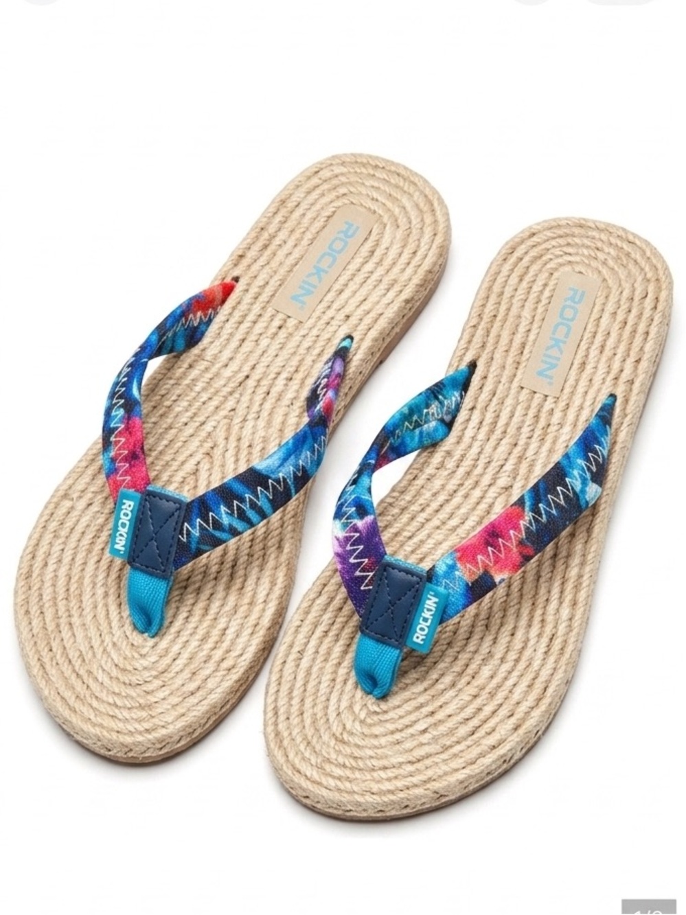 ROCKIN' Vibrant Floral Espadrille Flip Flop Sandals - Sz 7